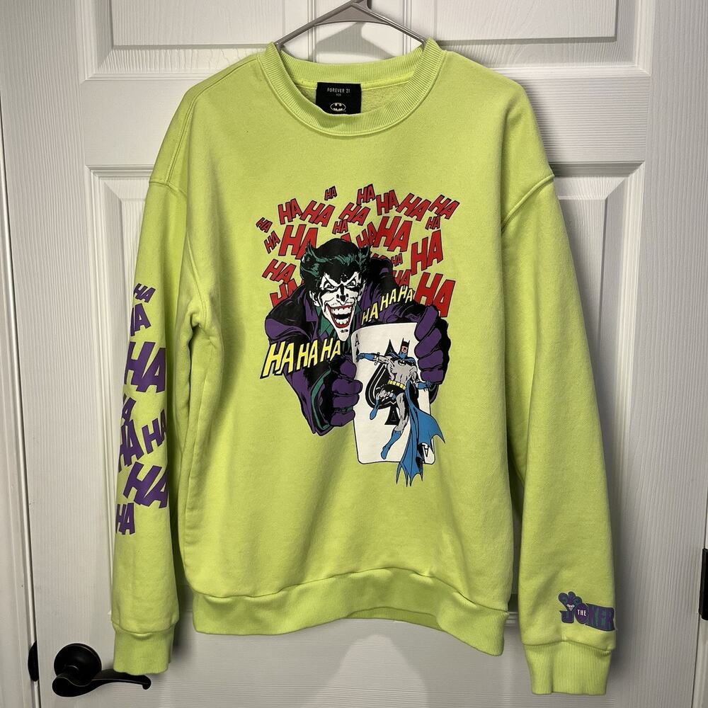 Men's Neon Green Joker/Batman Crewneck Sweatshirt size Medium Long Sleeve